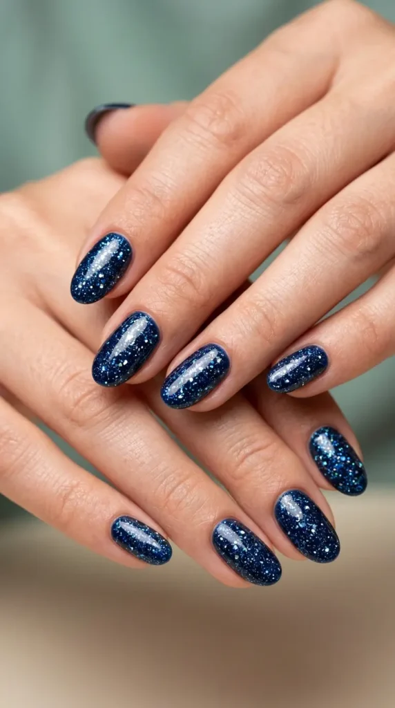 Deep ocean navy sparkle nails