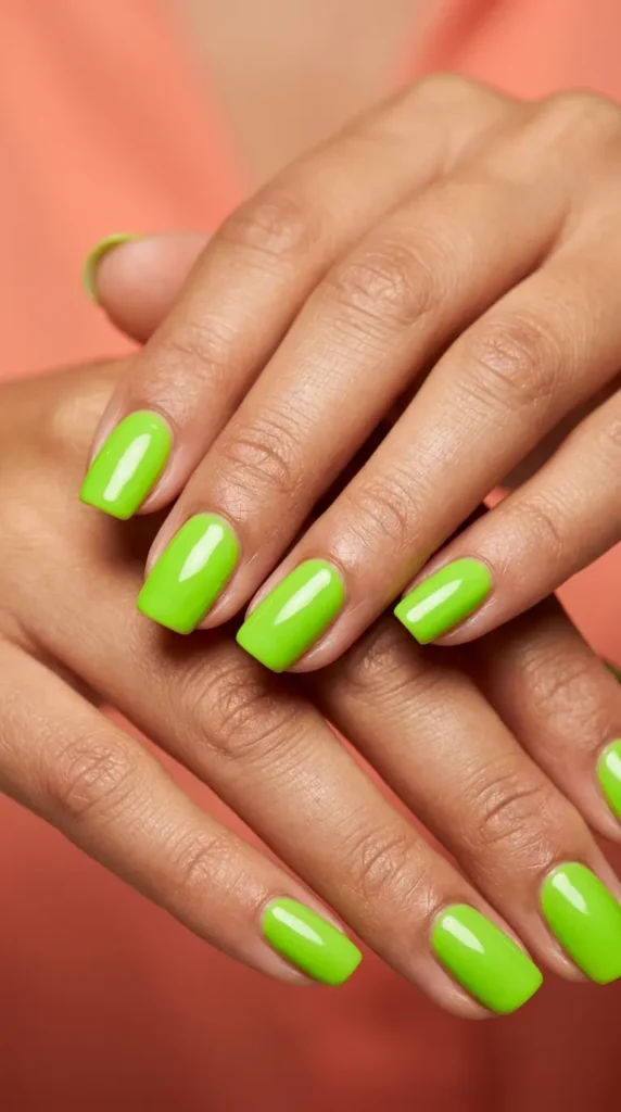 Electric lime glossy nails