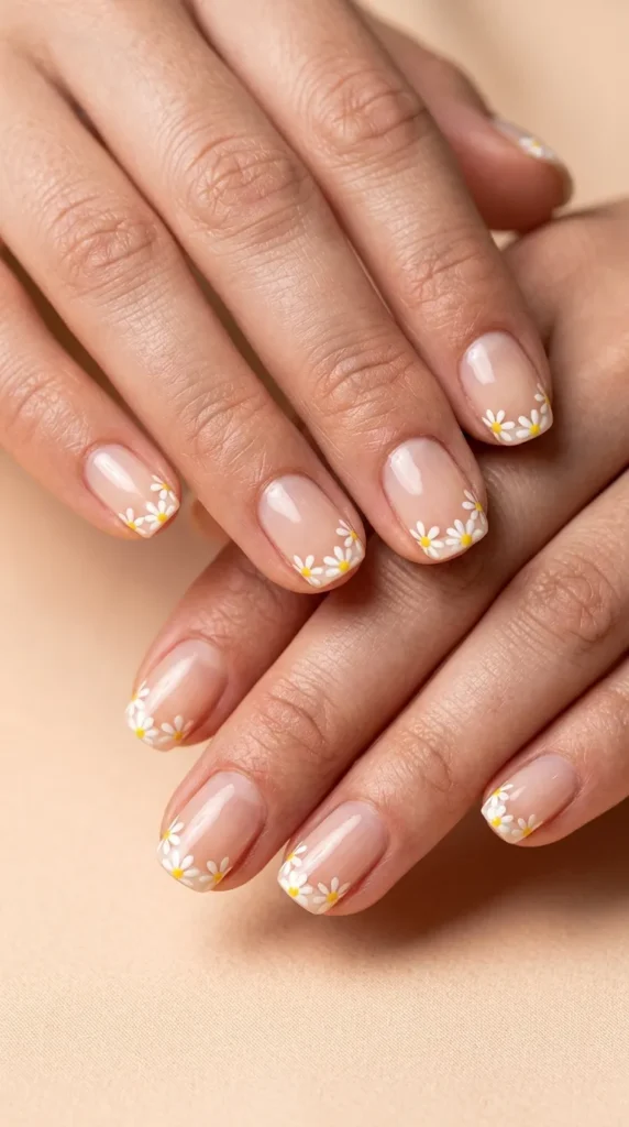 Floral Daisy French Tips