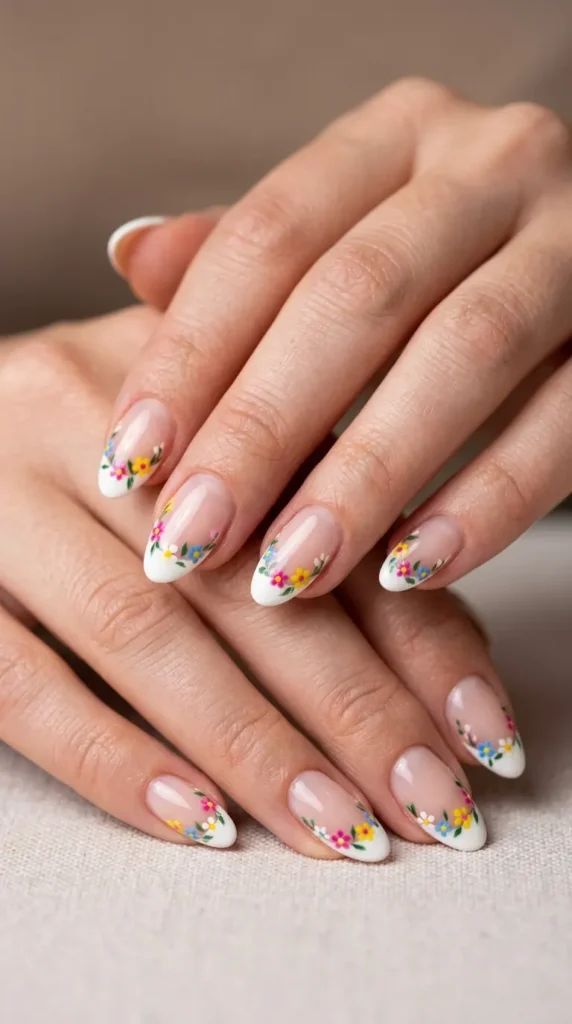 Floral French Nails