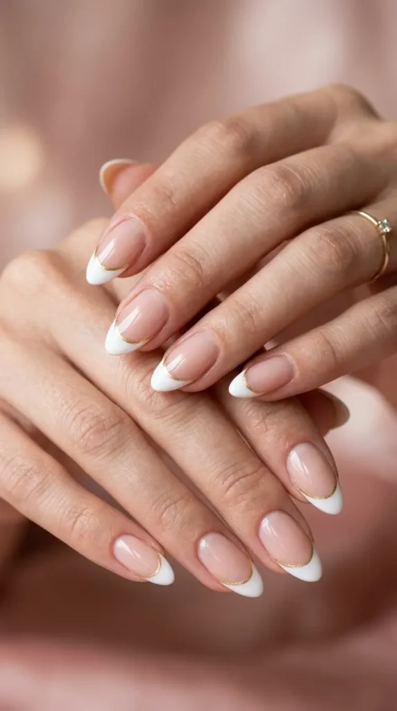 French tip with thin gold metallic line