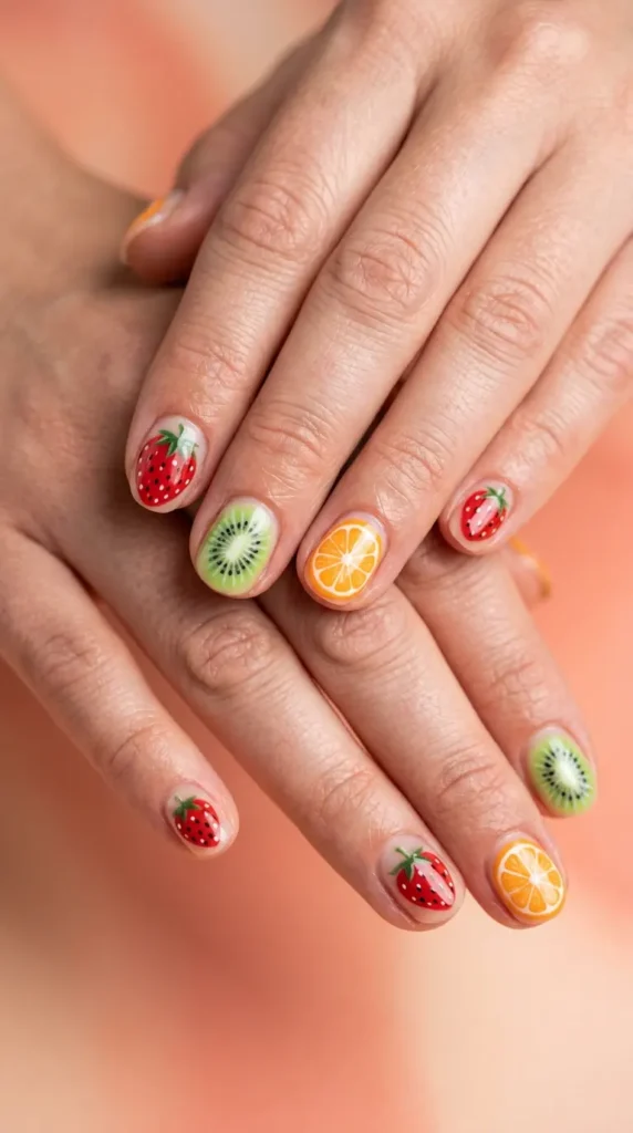 Fruit mix nail set (strawberry, kiwi, orange art)
