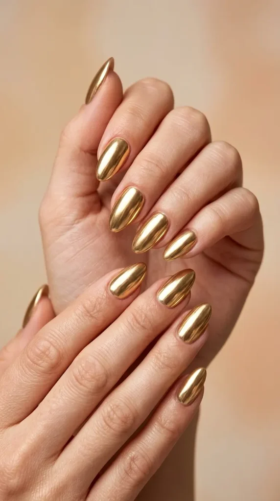 Gold Chrome Summer Gel Nails