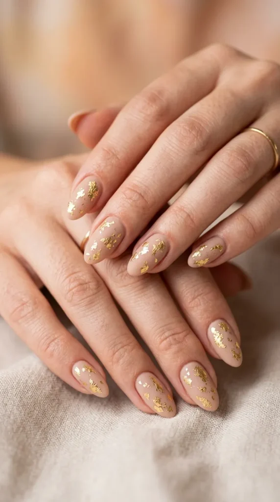 Gold Foil Luxury Nude Nails