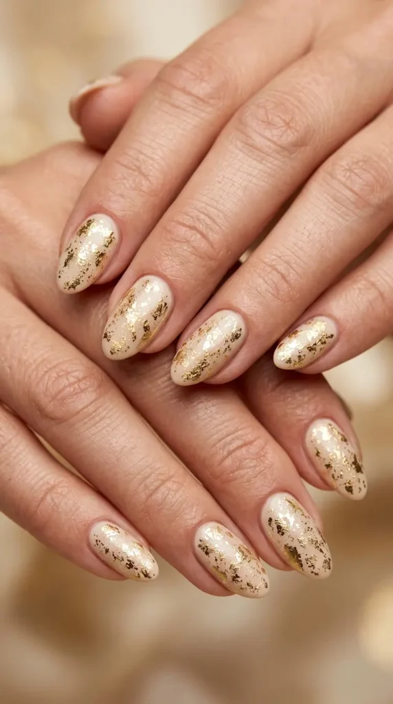 Gold foil sand-inspired nails