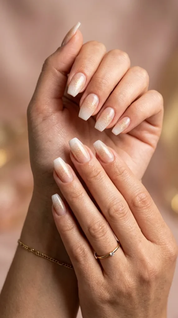 Gold Shimmer French Ombré Nails