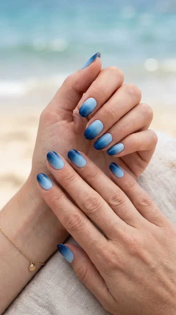Gradient ocean depth nails (light to dark blue)