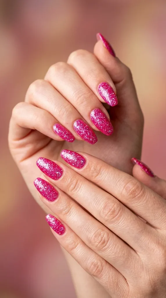 Hot Pink Glitter Bomb Nails