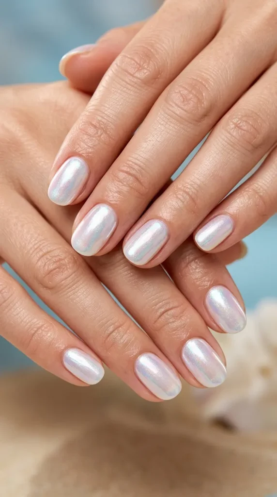 Iridescent Shell Gel Nails