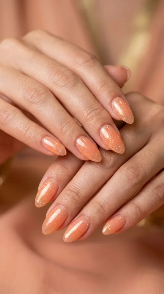 Jelly Peach Shimmer Nails