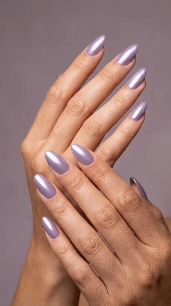Lavender Chrome Almond Nails