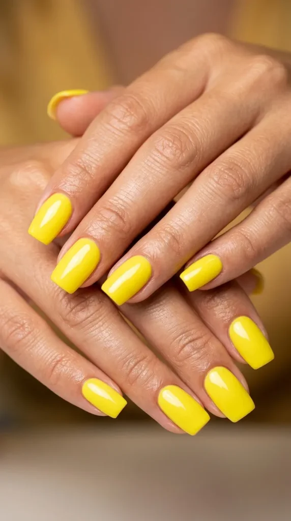 Lemon Yellow Gel Nail Designs