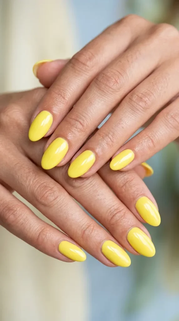 Lemon zest yellow glossy nails
