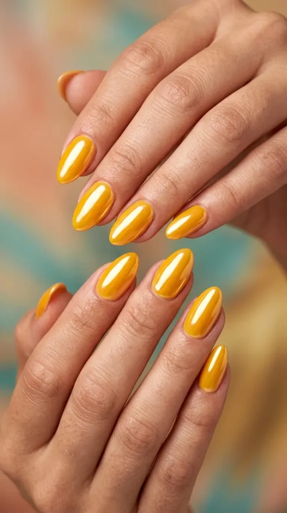 Mango yellow chrome nails