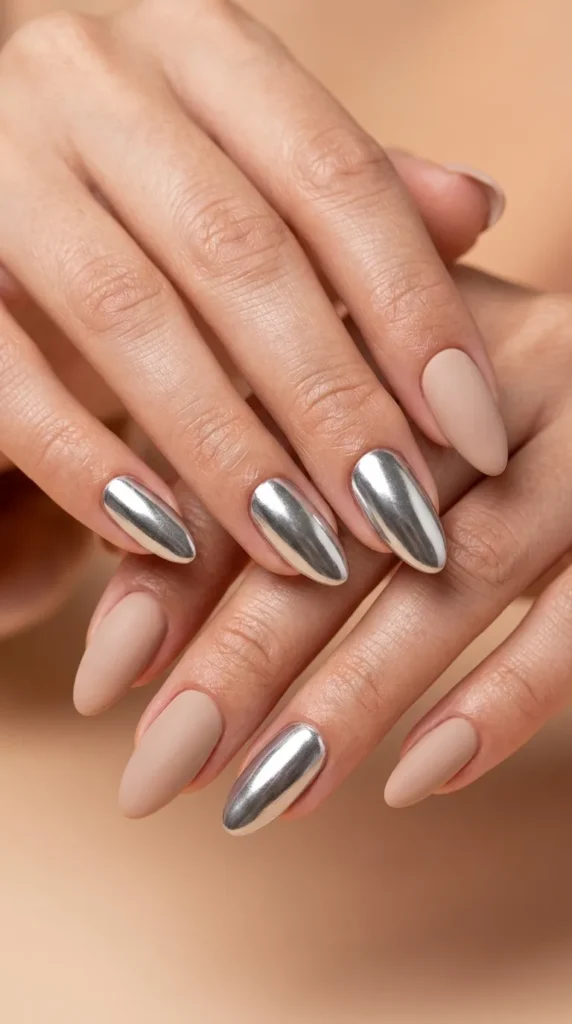 Matte Nude + Chrome Mix Nails