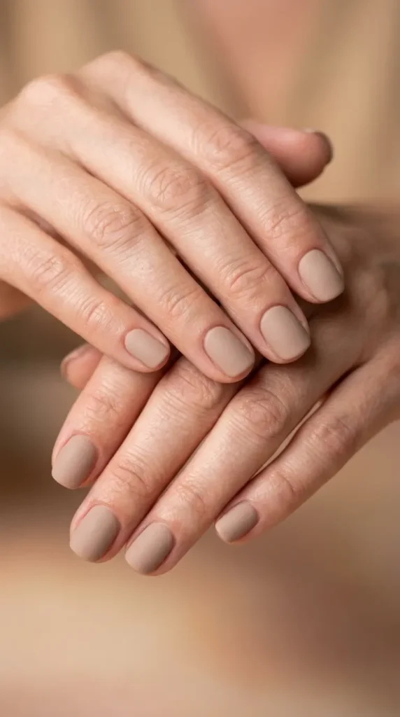 Matte sandy beige minimalist nails
