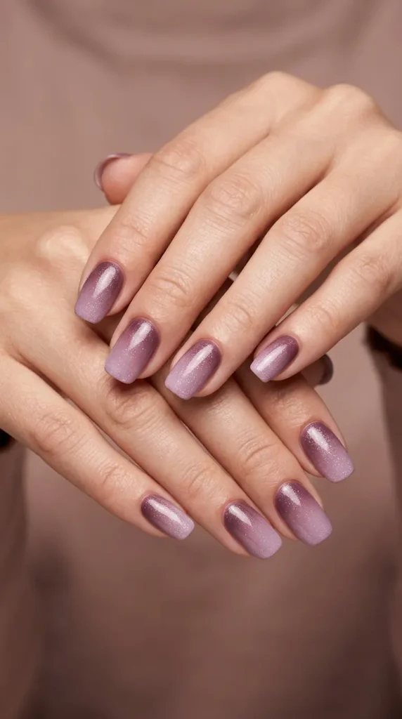 Mauve ombré with soft shimmer top coat