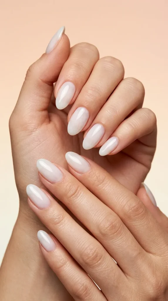 Milky White Sheer Glossy Nails