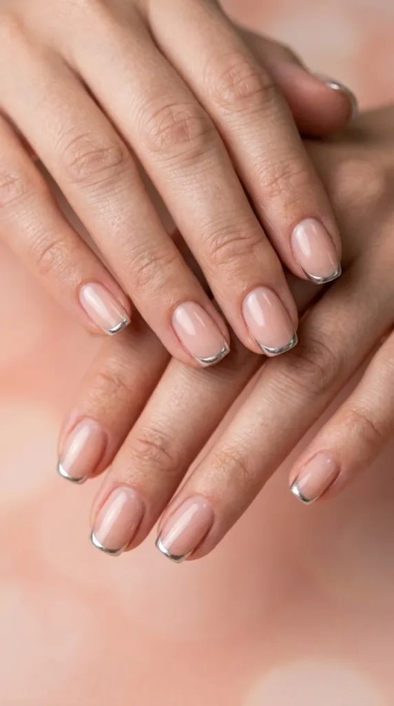 Minimal Chrome Outline Nails
