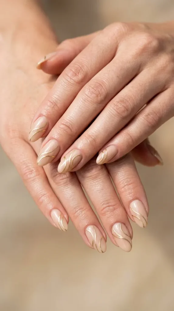 Minimal gold line beach nails