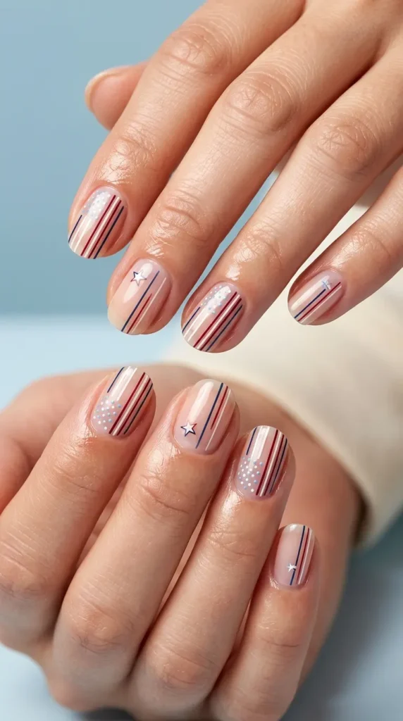Minimal line art flag on clear base nails