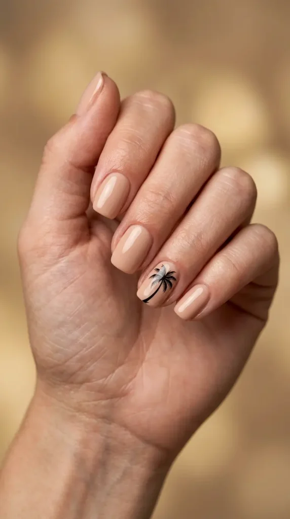 Minimal palm tree silhouette on nude base