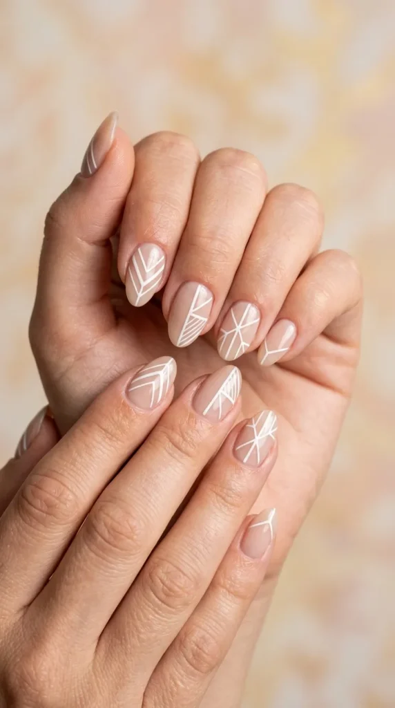 Minimal White Line Geometric Nails