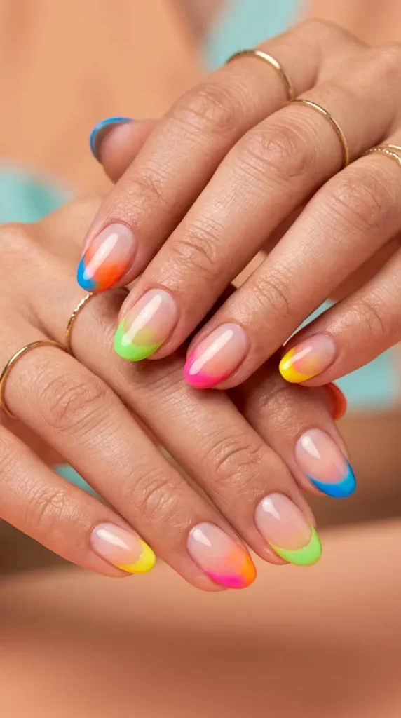 Mixed neon aura French tips