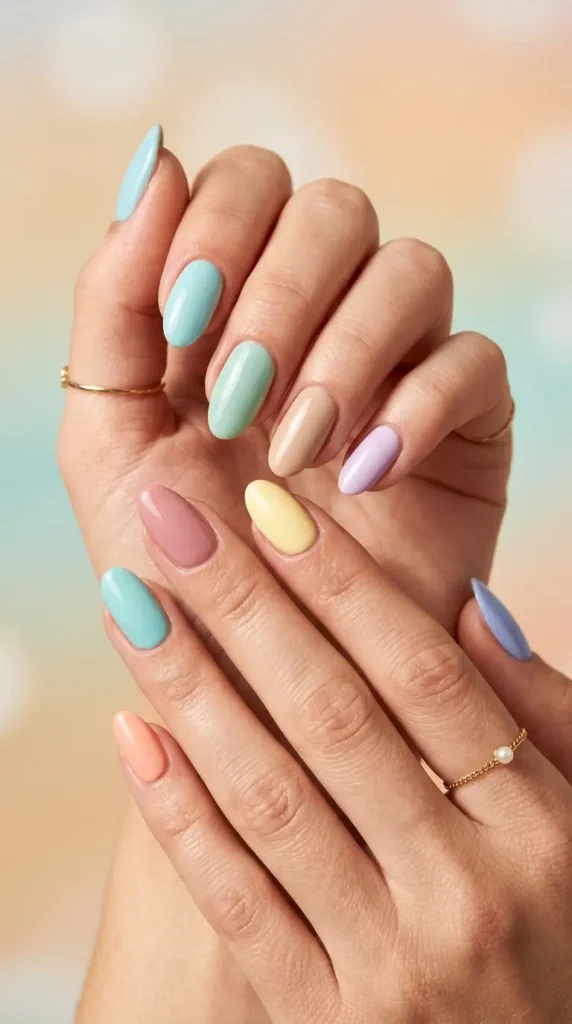 Mixed pastel beach palette nails