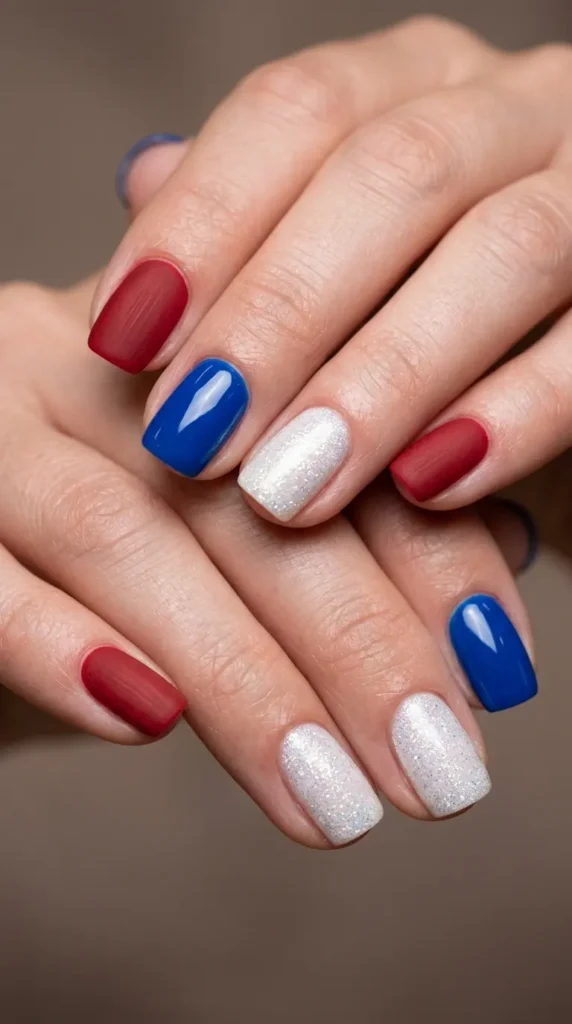 Mixed texture set: matte red, glossy blue, shimmer white