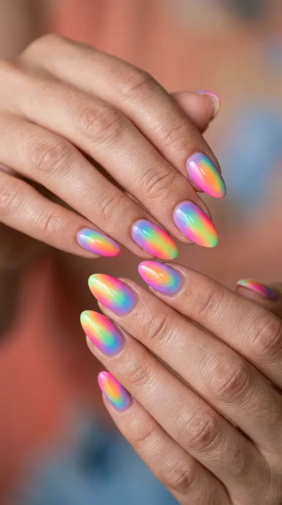 neon aura glow nails multi-color fade