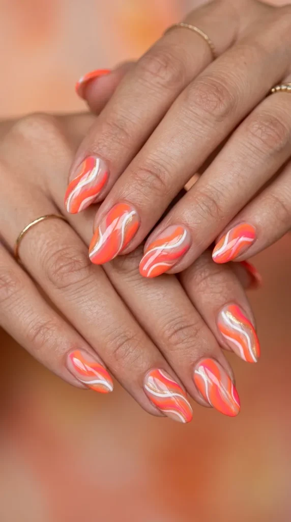 Neon Coral Abstract Waves