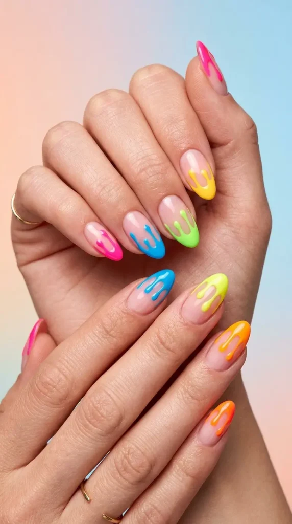 Neon drip French tips
