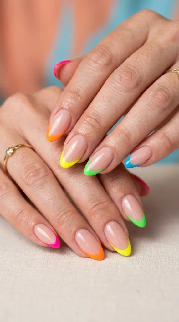 Neon French Tip Gel Nails