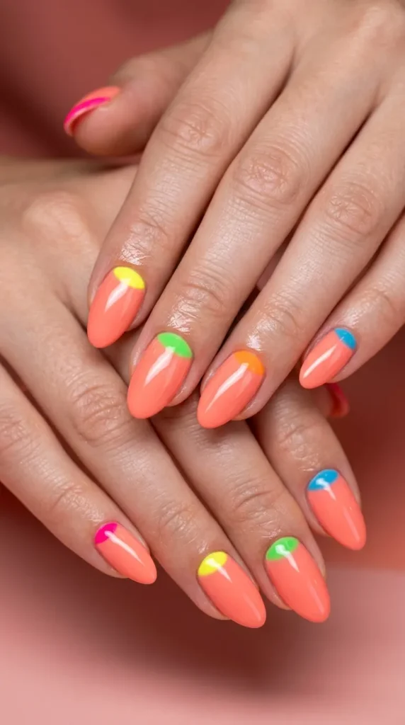 neon half-moon manicure multi color
