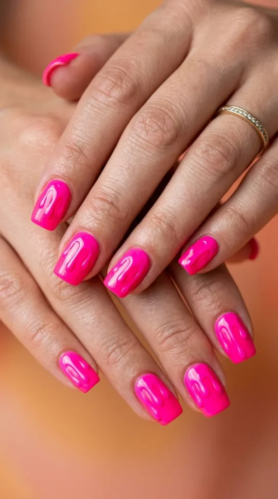 Neon Pink Drip Art Nails