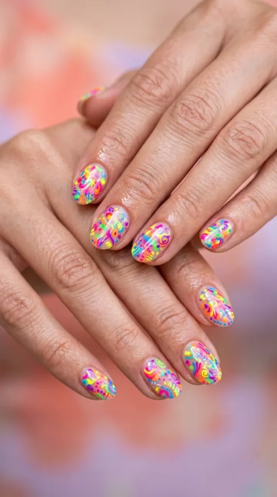 Neon Rainbow Micro Art Nails