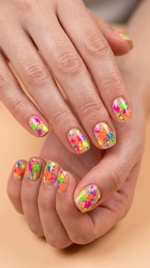 Neon splatter paint nails