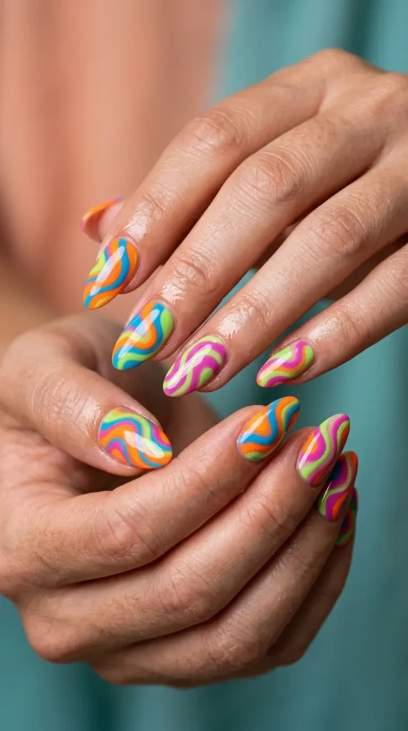 Neon Swirl Gel Nails