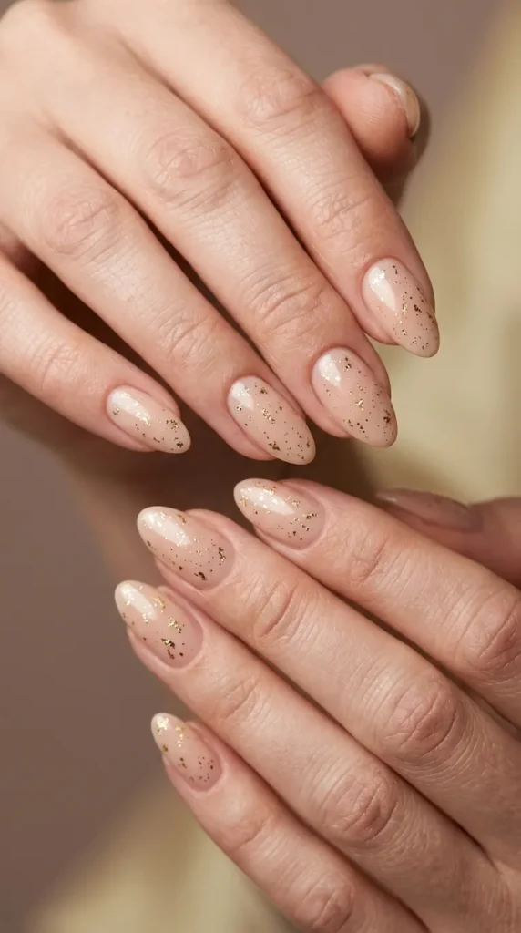 Nude base with micro gold foil accents