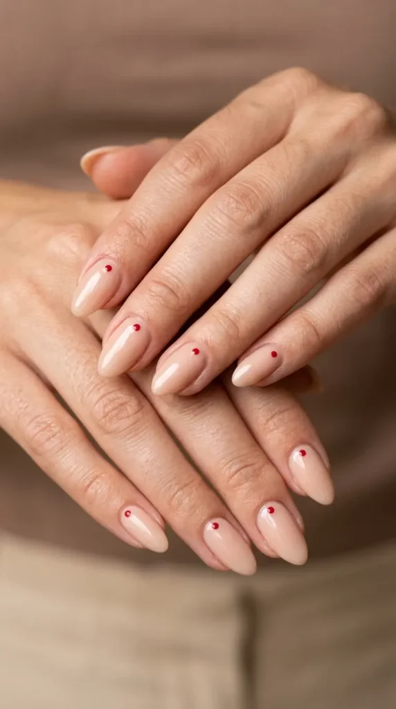 Nude base with tiny red accent dots (subtle patriotic nod)