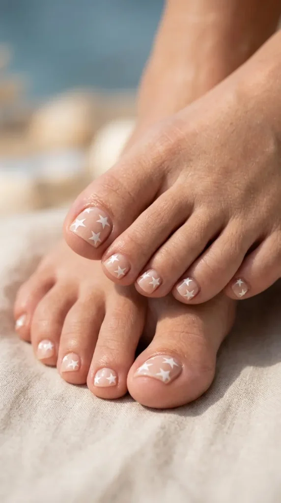 Nude star stamping Toe nails