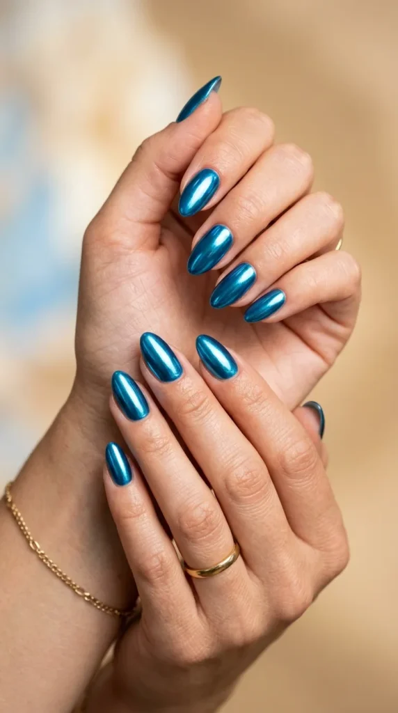 Ocean Blue Chrome Chrome Nails