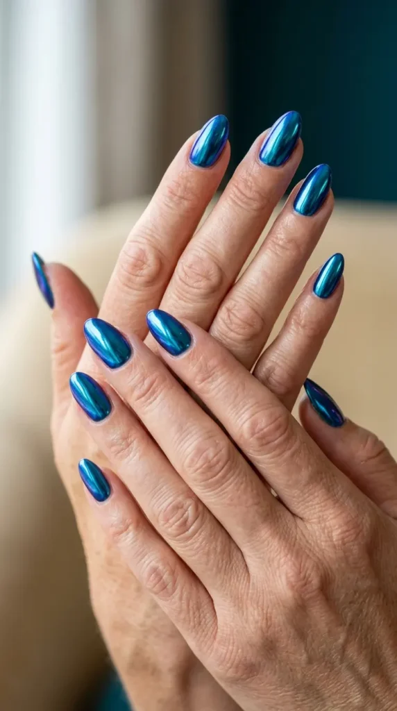 Ocean Blue Chrome Gel Nails