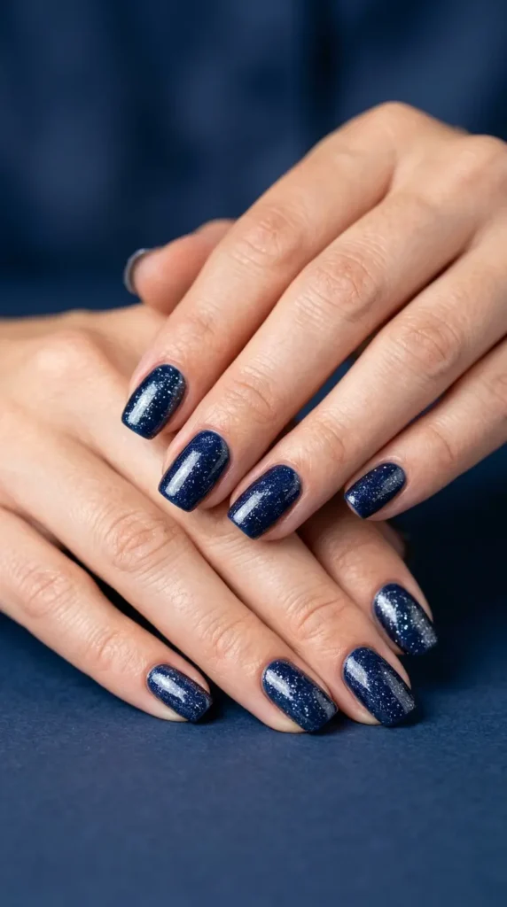 Ocean deep navy nails with star shimmer