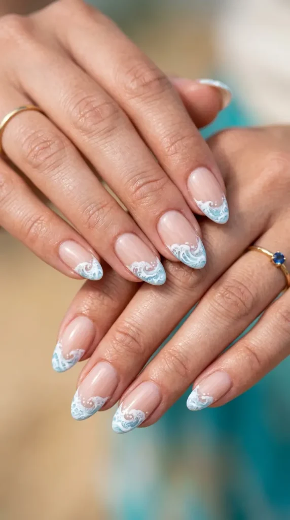 Ocean foam wave French tips