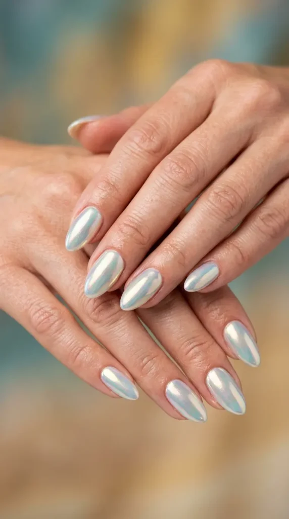 Ocean pearl chrome nails