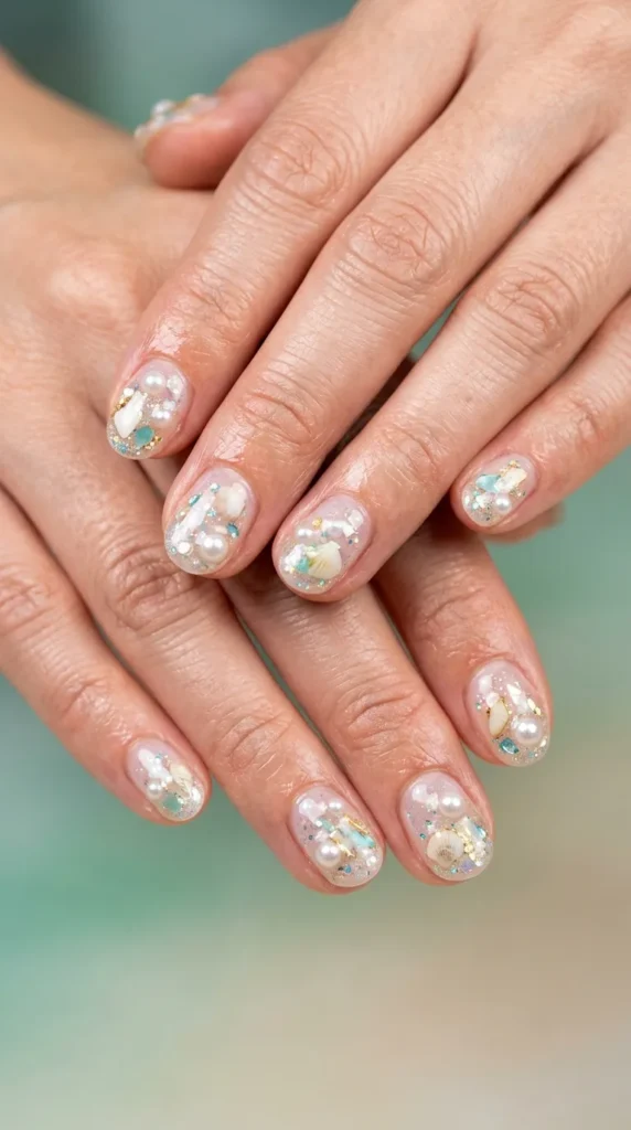 Ocean Pearl Embedded Clear Nails
