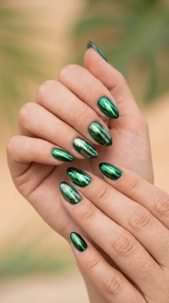 Palm leaf green chrome accents
