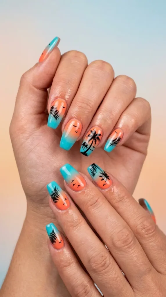 Palm Tree Summer Gel Nails
